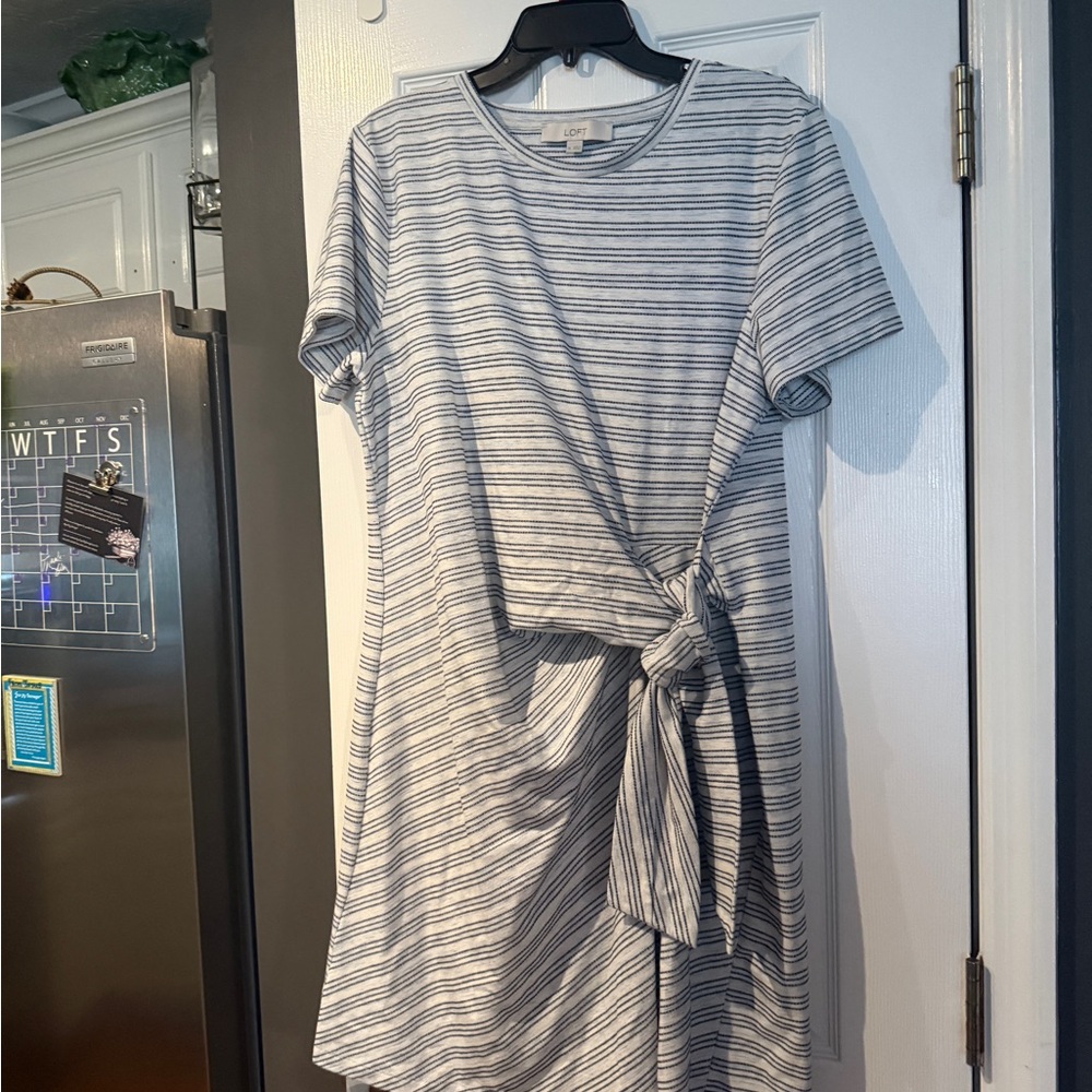 LOFT Gray Asymmetrical Dress with Tie Detail